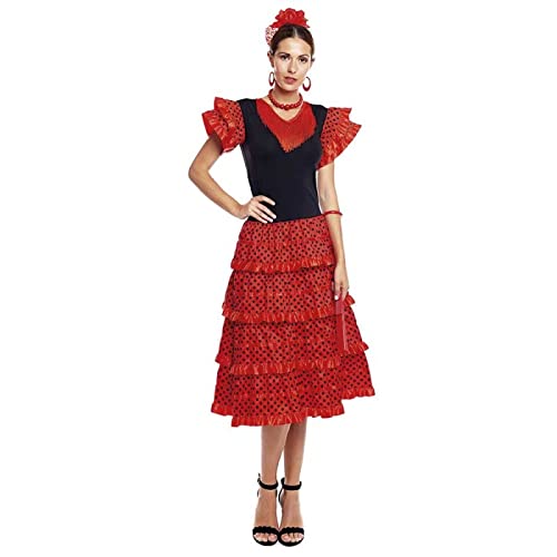 Partilandia Flamenco-Kleid für Damen, Rot, Größe S, XXL, Größe M, Kostüm Sevillana, Flamenco-Kostüm, Rüschen, Messe April Sevilla Tanz von Partilandia