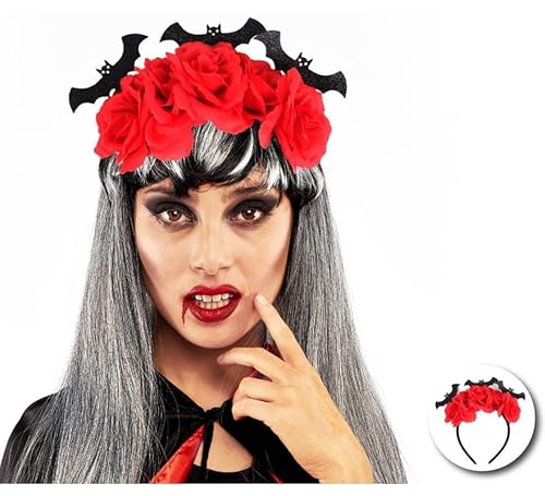 Partilandia Fledermaus-Haarreif mit roten Rosen von Partilandia