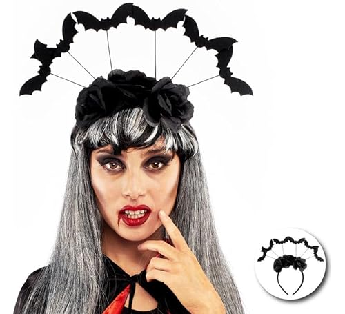 Partilandia Fledermaus-Haarreif mit schwarzen Rosen von Partilandia