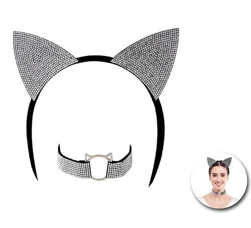 Partilandia Glänzendes Katzen-Set für Erwachsene: Stirnband und Halsband (Einheitsgröße) von Partilandia