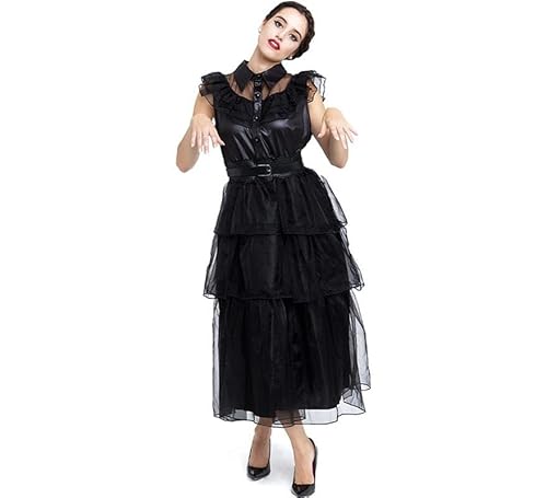 Partilandia Gothic-Mädchenkostüm im schwarzen Kleid für Damen (Größe M) von Partilandia