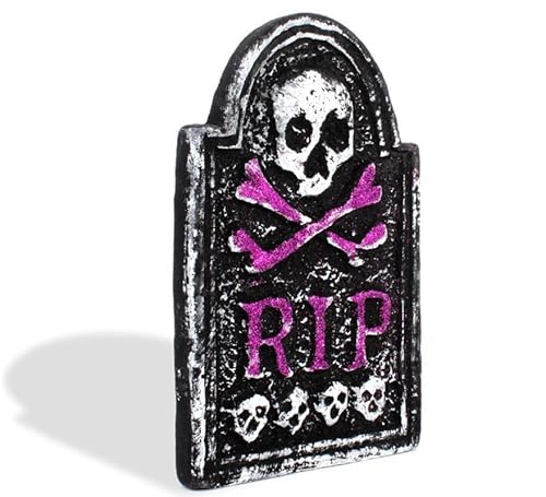 Partilandia Grabstein Totenkopf RIP lila aus Schaumstoff 17 x 28 cm von Partilandia