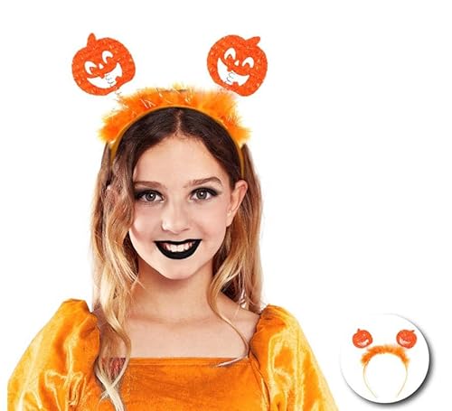 Partilandia Haarreif mit orangefarbenen Kürbissen mit Federn für Kinder von Partilandia