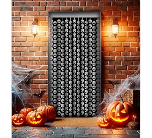 Partilandia Halloween-Vorhang mit Totenkopfmotiv, 1 x 2 m von Partilandia