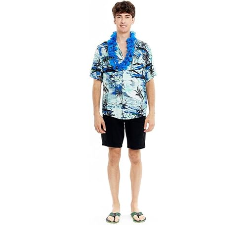 Partilandia Hawaii-Hemd mit Palmen, blau, für Herren (Größe L) von Partilandia
