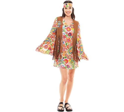 Partilandia Hippie Blumen Kostüm mit Weste für Damen, Größe S von Partilandia