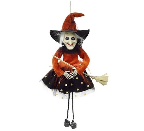 Partilandia Orangefarbener Hexen-Anhänger mit Besen, 45 cm Partilandia Orangefarbener Hexen-Anhänger mit Besen, 45 cm von Partilandia