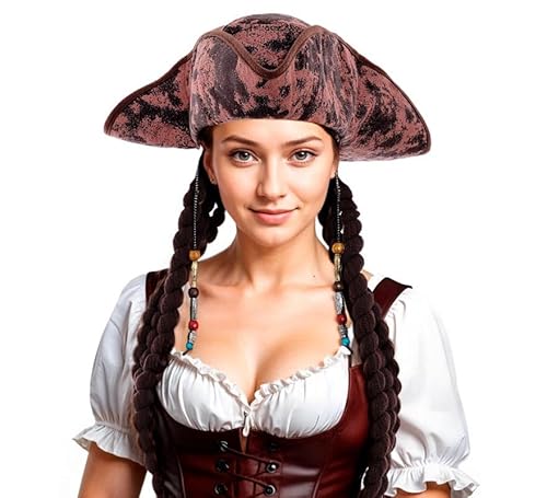 Partilandia Piratenhut mit langen Zöpfen für Erwachsene (Einheitsgröße) von Partilandia