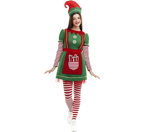 Partilandia Polar-Elfenkostüm im grünen und roten Kleid für Damen (Größe XL) von Partilandia