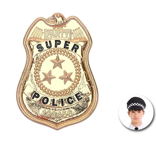 Partilandia Polizeischild aus goldfarbenem Metall (Einheitsgröße) von Partilandia
