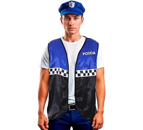 Partilandia Polizeiweste, blau, kariert, für Erwachsene (Einheitsgröße) von Partilandia