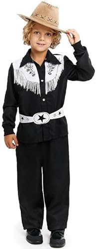 Partilandia Rosa Kostüm für Mädchen, Jungen, Cowgirl, Mädchen, 70er, 80er, Vintage-Stern, Hippie Rockwear, für Halloween, Karneval (7-9 Jahre, Schwarz, Kinder) von Partilandia
