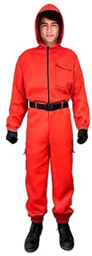Partilandia Roter Overall mit Kapuze, für Kinder mit Gürtel, Kindergrößen 5 bis 15 Jahre: [Größe 10 - 12 Jahre] Kinderkostüm Cosplay-Serie von Partilandia