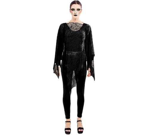 Partilandia Schwarzes Spinnennetz-Kostüm oder Poncho, für Erwachsene, 1,5 x 1,5 m (Universalgröße für Damen) von Partilandia