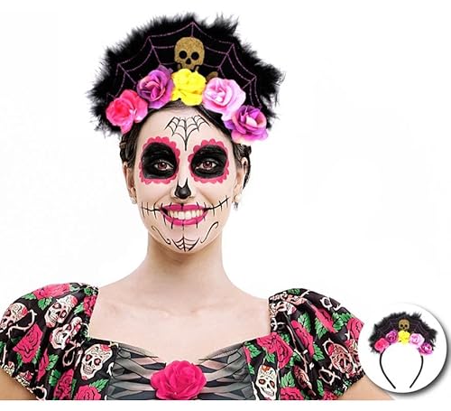 Partilandia Spinnennetz-Stirnband mit Rosen und Totenkopf von Partilandia