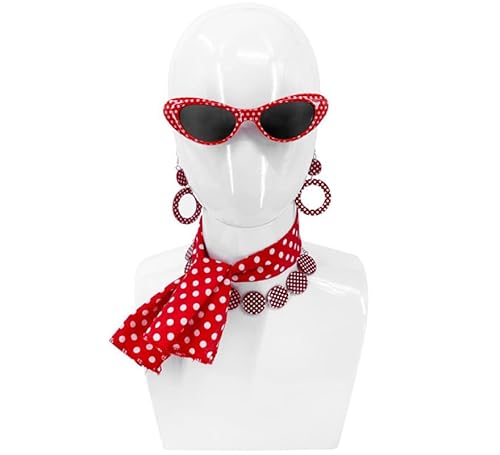 Pin Up Kit 50er Jahre Rot: Brille, Ohrringe und Schal von Partilandia