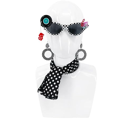 Pin-Up-Set der 50er-Jahre, schwarz: Brille, Ohrringe und Halstuch von Partilandia