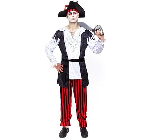 Piratenkostüm Zombie, rot gestreift, für Herren, Größe L von Partilandia
