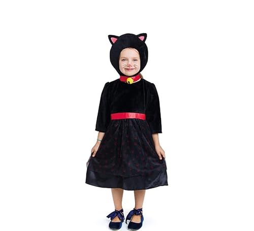 Schwarzes Katzenkostüm im Kleid mit Mütze für Babys (Größe 1-2 Jahre) von Partilandia