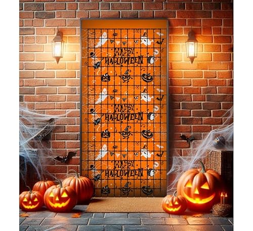 Vorhang Happy Halloween, kariert, 1 x 2 m von Partilandia