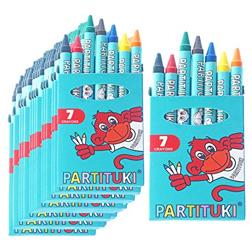 Mitgebsel Kindergeburtstag Junge Partituki. 30 Sets mit 7 Farbige Crayons. Kleine Geschenke für Kinderparty. Pinata Füllung. Ungiftig Zertifiziert von PARTITUKI