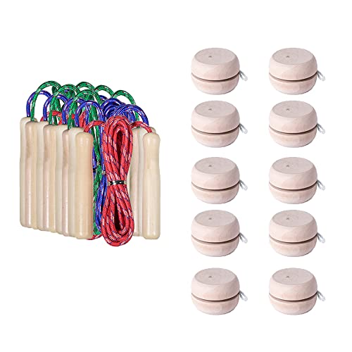 PARTITUKI Packung mit 10 Naturholz Yoyos, 10 Springseilen mit Holzgriff. Ideal für Spiele im Freien und Details zum Geburtstag von Kindern von PARTITUKI