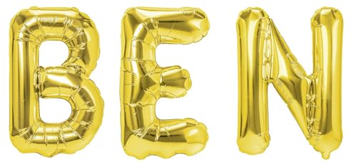 Party Austria Folienballon Schriftzug mit Wunschnamen 35cm Höhe Buchstabenballon Namensballon Jungennamen männliche Namen Männernamen Luftballon (Ben) von Party Austria