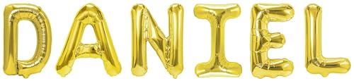 Party Austria Folienballon Schriftzug mit Wunschnamen 35cm Höhe Buchstabenballon Namensballon Jungennamen männliche Namen Männernamen Luftballon (Daniel) von Party Austria