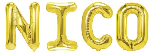 Party Austria Folienballon Schriftzug mit Wunschnamen 35cm Höhe Buchstabenballon Namensballon Jungennamen männliche Namen Männernamen Luftballon (Nico) von Party Austria