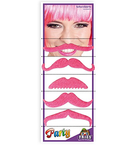 Party-Chic Schnurrbärte pink, 5 Modelle auf Karte von Party-Chic
