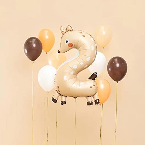 PartyDeco Folienballon Ziffer 2 - Reh, für Geburtstag, als Raumdekoration, für Babys, für Jungen, für Mädchen, für Helium, für Luft, hängende Dekoration, wiederverwendbar von PartyDeco