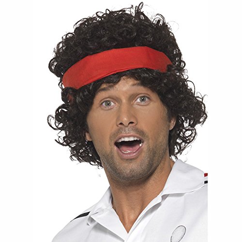 Party Discount NEU Perücke Tennis Spieler mit Stirnband, schwarz von Party Discount