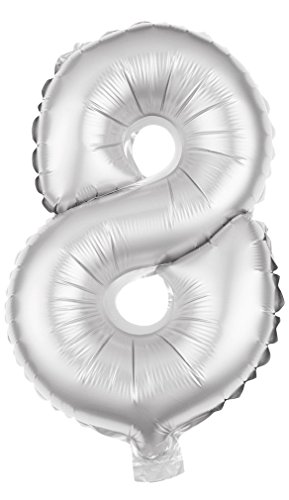 Folienballon Zahl XXL Silber 80cm Party Helium Luftballons Geburtstag Deko (Silber-8) von Party Factory