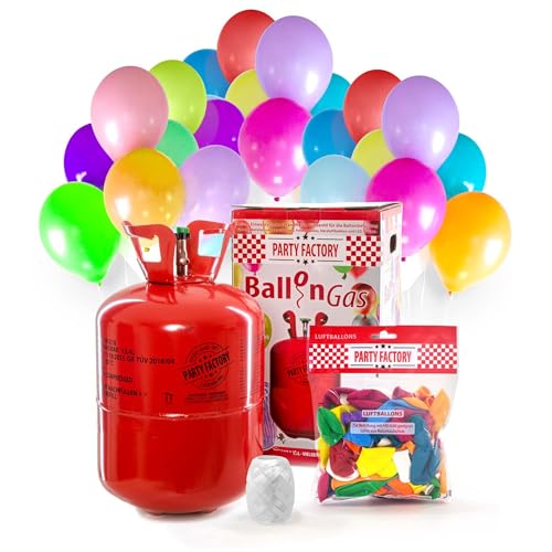Helium Ballongas für 50 Ballons inkl. Ballons | Heliumflasche 400L Gasfüllung Folienballons Luftballons | Party Hochzeit (1 x Ballongas 50) von Party Factory