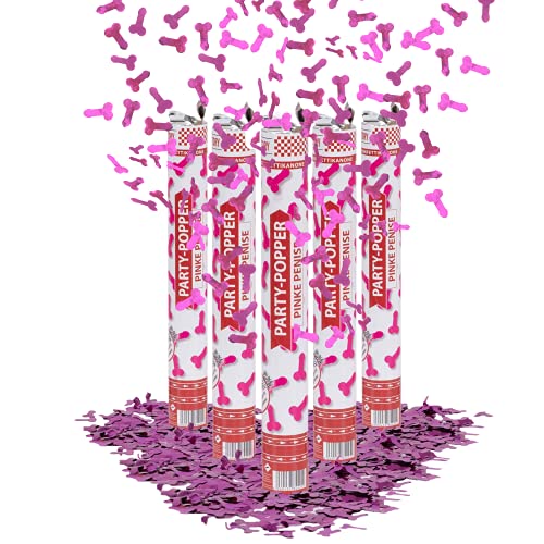Party Factory 5er Set Party Popper, 40 cm, Pinke Penisse Konfetti, bis 8 m Effekthöhe, Konfettiregen für Hochzeit, Valentinstag oder Junggesellenabschied von Party Factory
