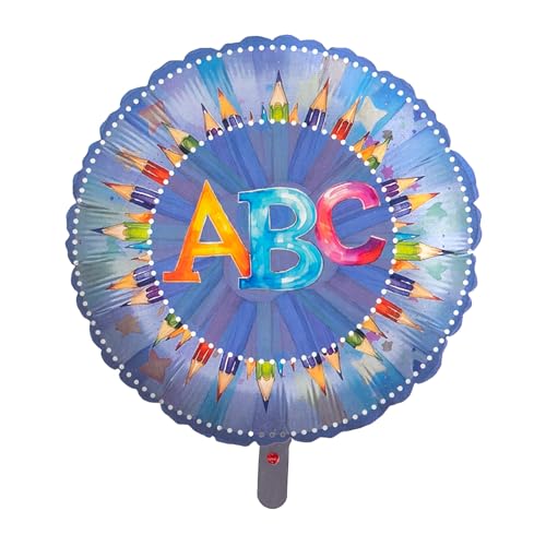 Party Factory Back to school Folienballon Einschulung ABC 45 cm, Rund, Bunt, Ballon Helium geeignet, Schulanfang Deko, Luftballon für Einschulungsfeier und Schulstart von Party Factory