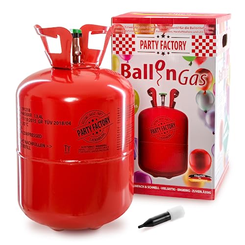 Party Factory Ballongas, 0,4m³ Helium für 50 Luftballons, Einwegflasche mit Heliumgas, Gasflasche mit Füllventil für Heliumballons von Party Factory