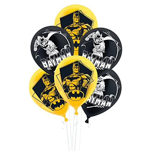 Party Factory `Batman´ Set aus 10 gelben und schwarzen Latexballons, Ø25cm, verschiedene Druckmotive, für Luft oder Helium von Party Factory