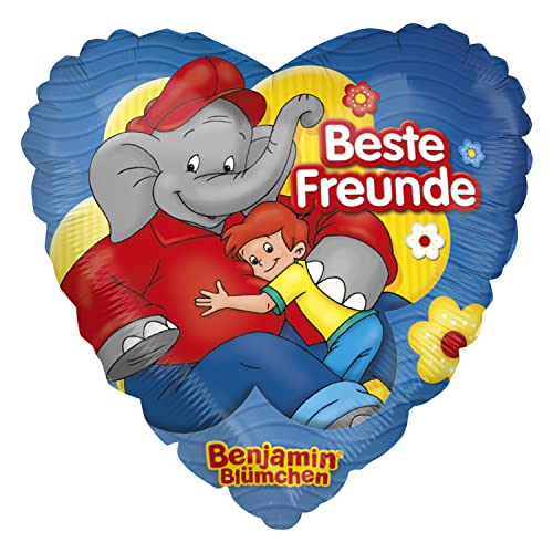 Party Factory `Beste Freunde´, Benjamin Blümchen Folienballon Herz, blau, Ø45cm, Heliumballon Elefant Benjamin und Otto, Törööö von Party Factory