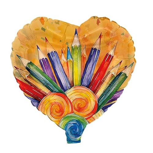 Party Factory Folienballon Back to school 45 cm, Herz, Buntstifte, Ballon Helium geeignet, Schulanfang Deko, Luftballon für Einschulungsfeier und Schulstart von Party Factory