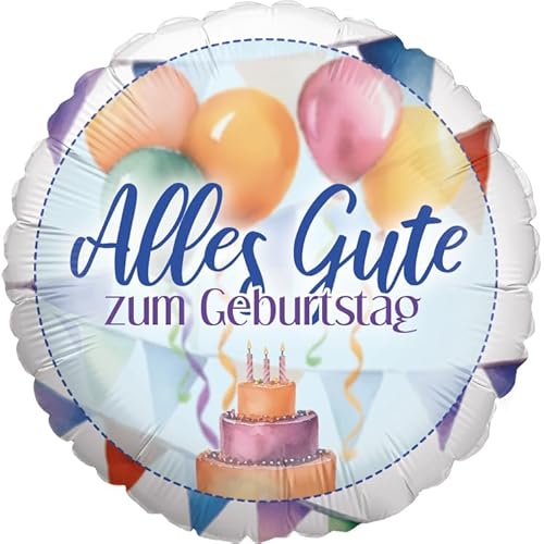 Party Factory Folienballon Geburtstag 45 cm, Rund, Watercolor, Ballon Helium geeignet, Geburtstagsdeko, Luftballon für Kindergeburtstag und Party von Party Factory