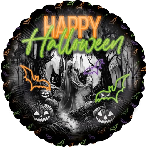 Party Factory Folienballon Halloween Geist 45 cm, Rund, Schwarz Neon, Ballon Helium geeignet, Gruseldeko, Luftballon für Halloweenparty und Mottoparty Party Factory Folienballon Halloween Geist 45 cm, Rund, Schwarz Neon, Ballon Helium geeignet, Gruseldeko, Luftballon für Halloweenparty und Mottoparty von Party Factory