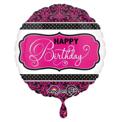 Party Factory Folienballon - Happy Birthday- pink/schwarz/weiß, Ø 43 cm, Ballon mit Ornamenten zum Geburtstag, Heliumballon von Party Factory