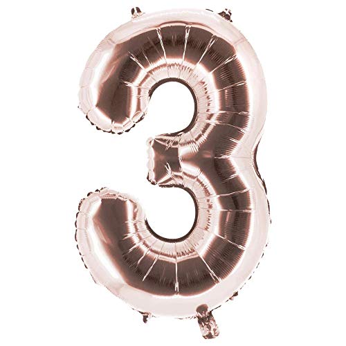 Party Factory XXL Folienballon Zahl 3, Luftballon 100cm, Rosegold, Geburtstag, Abi, Jubiläum, Party Ballon, Heliumballon, Deko von Party Factory