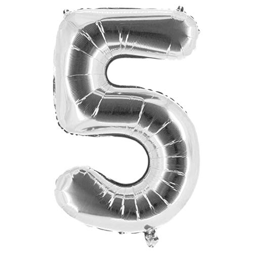 Party Factory XXL Folienballon Zahl 5, Luftballon 100cm, silber, Geburtstag, Abi, Jubiläum, Party Ballon, Heliumballon, Deko von Party Factory