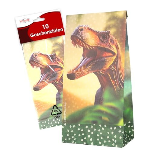 Party Factory Geschenktüten Dino Realistisch, 10 Stück, Papiertüten für Kindergeburtstag, Mitgebsel Tüten für Süßigkeiten und kleine Geschenke von Party Factory