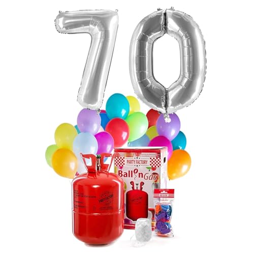 Party Factory `Happy 70´ Helium Komplett-Set, 2 silberne XXL Zahlenballons, 30 bunte Latexballons, 400l Ballongas und 40m Ballonschnur Party Factory `Happy 70´ Helium Komplett-Set, 2 silberne XXL Zahlenballons, 30 bunte Latexballons, 400l Ballongas und 40m Ballonschnur von Party Factory