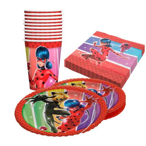 Party Factory `Miraculous´ 40-teiliges Party Set mit 10 Bechern 250ml, 10 Tellern Ø 23cm und 20 Servietten 33x33cm, Partygeschirr für Geburtstag und Mottoparty von Party Factory