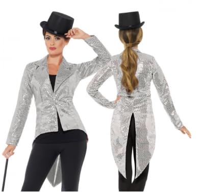 Party Factory Pailletten Frack für Damen, in Silber, Größe M, Paillettenfrack für Party, Shows oder Karneval, Glamouröses Party-Outfit für besondere Anlässe von Party Factory