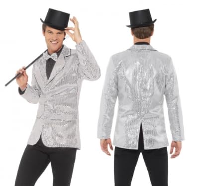 Party Factory Pailletten Frack für Herren, in Silber, Größe L, Paillettenfrack für Party, Shows oder Karneval, Glamouröses Party-Outfit für besondere Anlässe Party Factory Pailletten Frack für Herren, in Silber, Größe L, Paillettenfrack für Party, Shows oder Karneval, Glamouröses Party-Outfit für besondere Anlässe von Party Factory